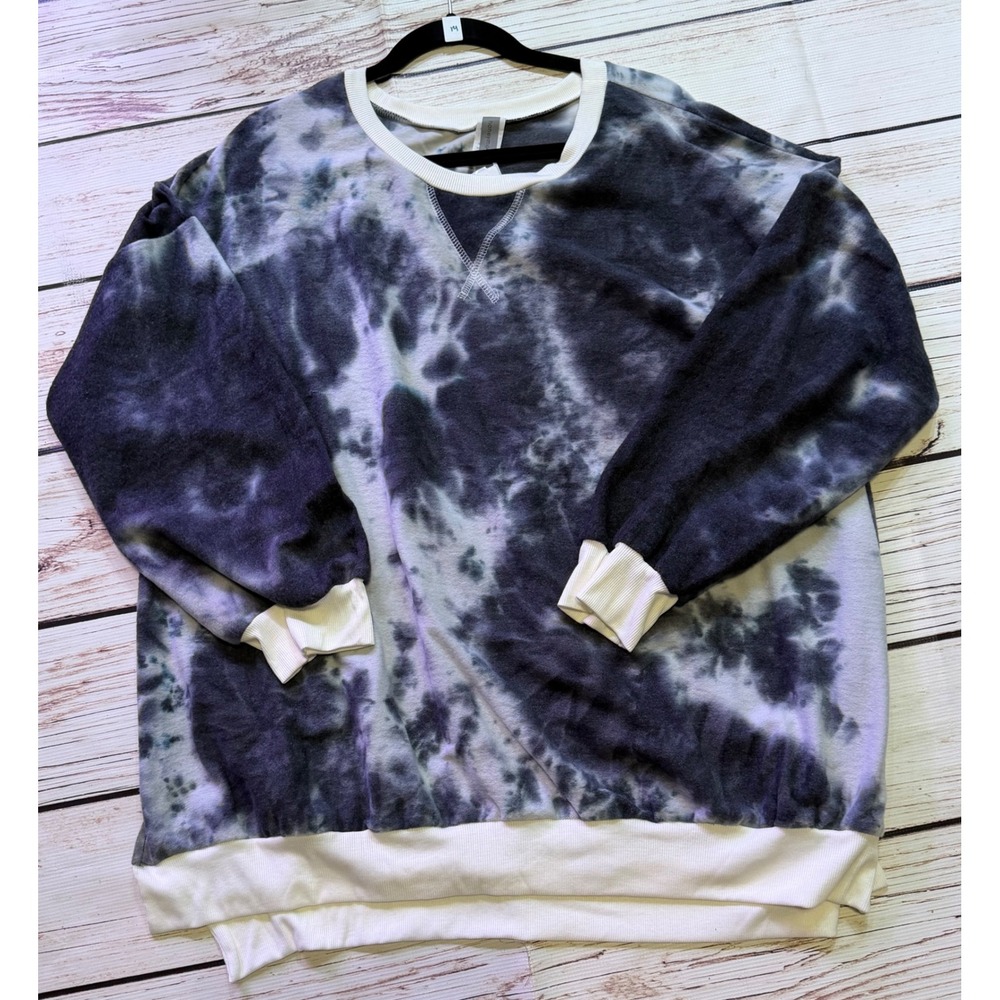 Honeyme Curvy Womens Tie Dye Sweatshirt Purple Black Crewneck Pullover 3XL